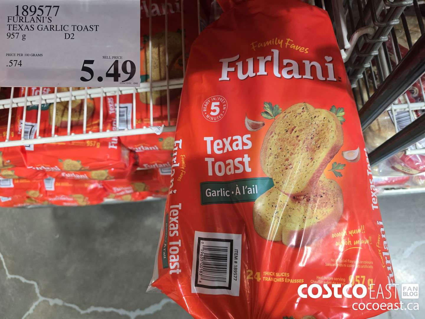 189577 FURLANI'S TEXAS GARLIC TOAST 957 g $5.49