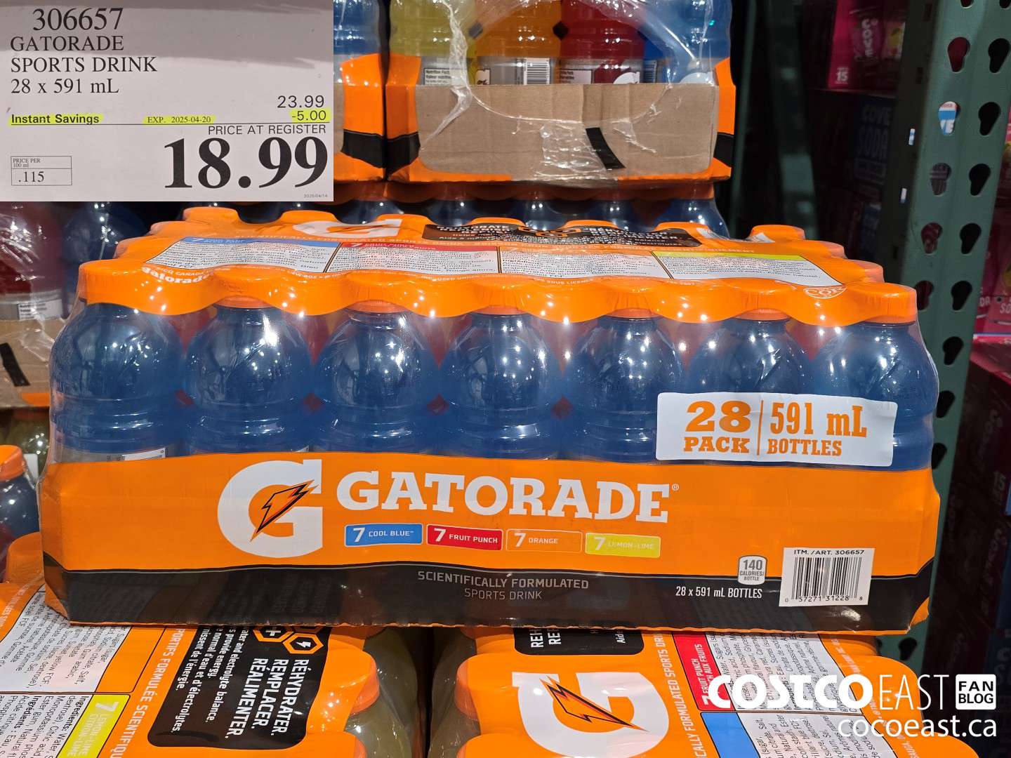 306657 GATORADE SPORTS DRINK 28 x 591 mL ($5.00 INSTANT SAVINGS EXPIRES ON 2025-04-20) $18.99