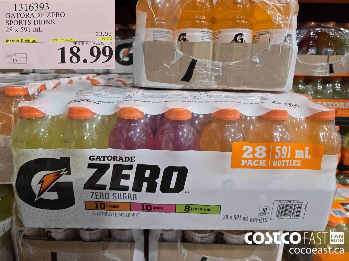 1316393 GATORADE ZERO SPORTS DRINK 28 x 591 ml ($4.00 INSTANT SAVINGS EXPIRES ON 2025-04-20) $18.99