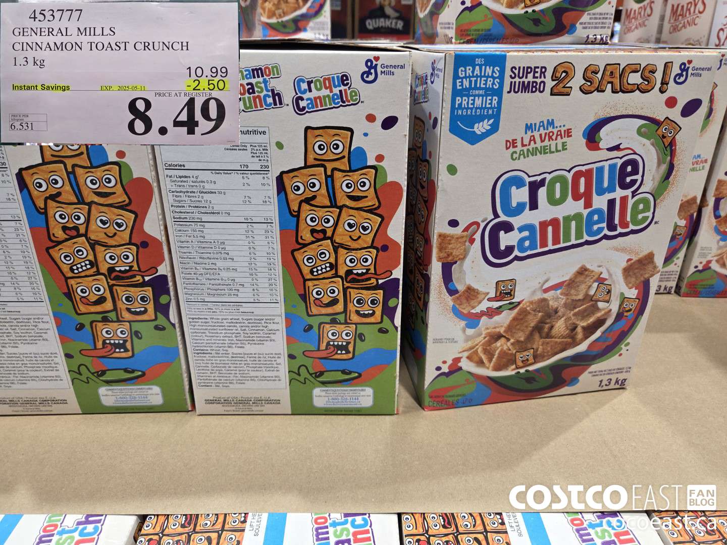 453777 GENERAL MILLS CINNAMON TOAST CRUNCH 1.3 kg ($2.50 INSTANT SAVINGS EXPIRES ON 2025-05-11) $8.49
