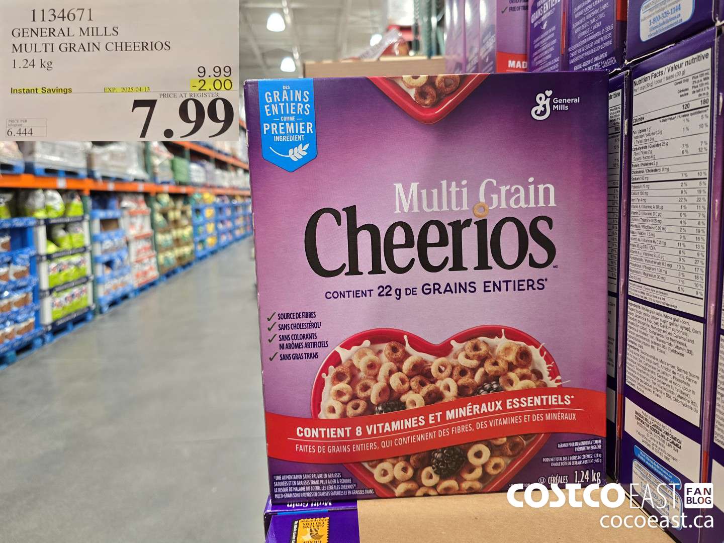 1134671 GENERAL MILLS MULTI-GRAIN CHEERIOS 1.24 KG ($2.00 INSTANT SAVINGS EXPIRES ON 2025-04-13) $7.99