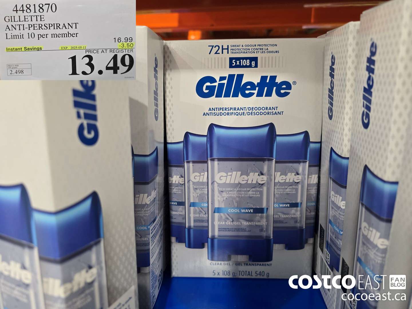 4481870 GILLETTE ANTI-PERSPIRANT ($3.50 INSTANT SAVINGS EXPIRES ON 2025-05-11) $13.49