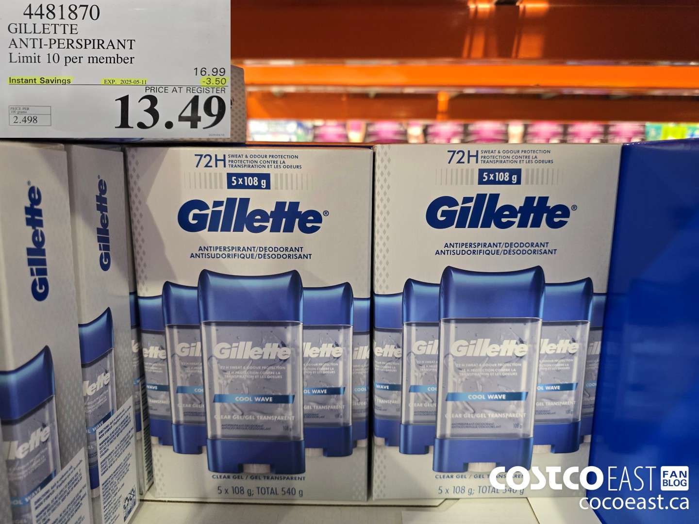 4481870 GILLETTE ANTI-PERSPIRANT ($3.50 INSTANT SAVINGS EXPIRES ON 2025-05-11) $13.49