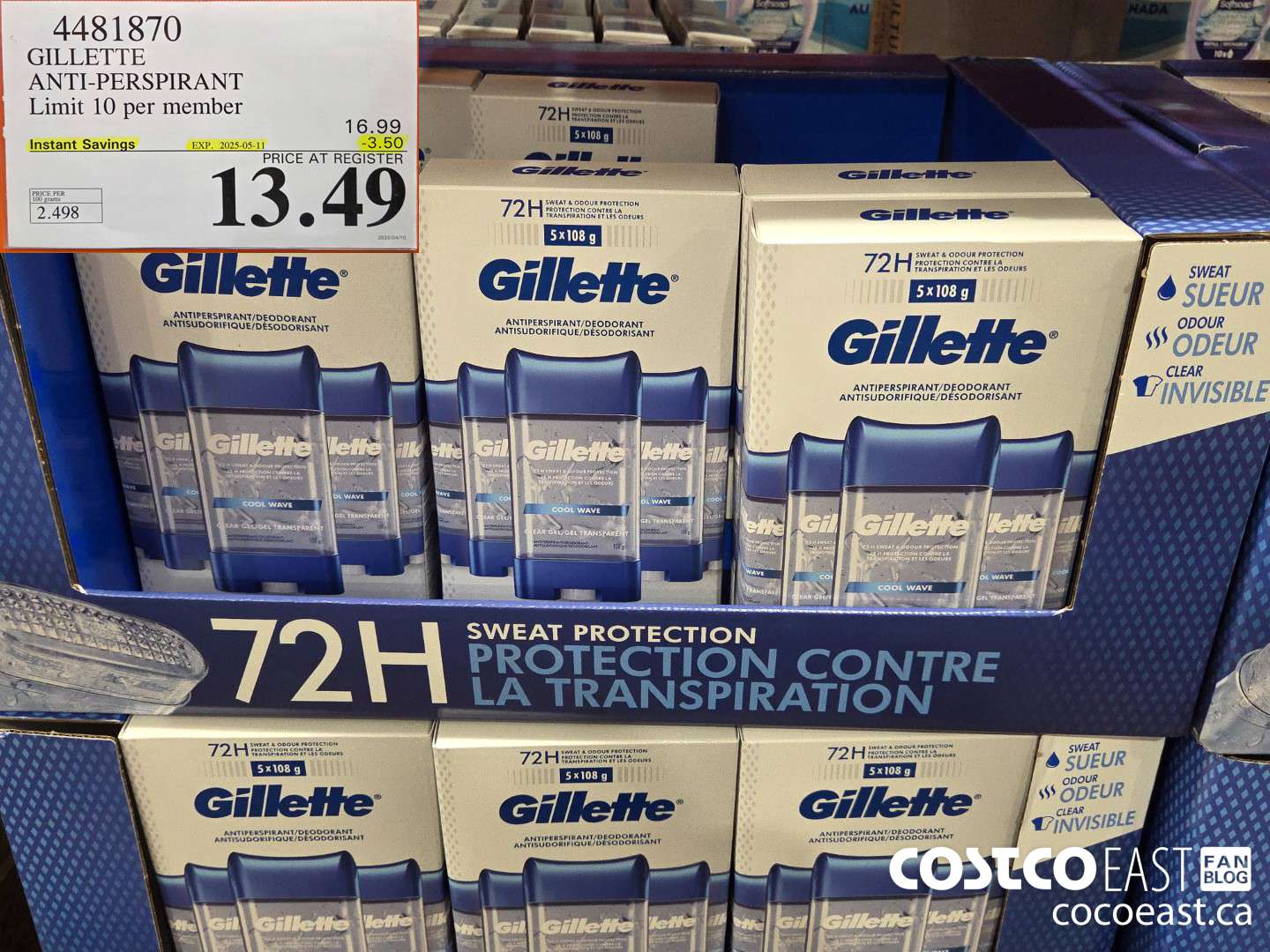 4481870 GILLETTE ANTI-PERSPIRANT ($3.50 INSTANT SAVINGS EXPIRES ON 2025-05-11) $13.49