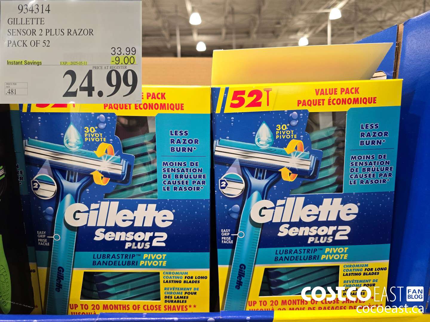 934314 GILLETTE SENSOR 2 PLUS RAZOR PACK OF 52 ($9.00 INSTANT SAVINGS EXPIRES ON 2025-05-11) $24.99