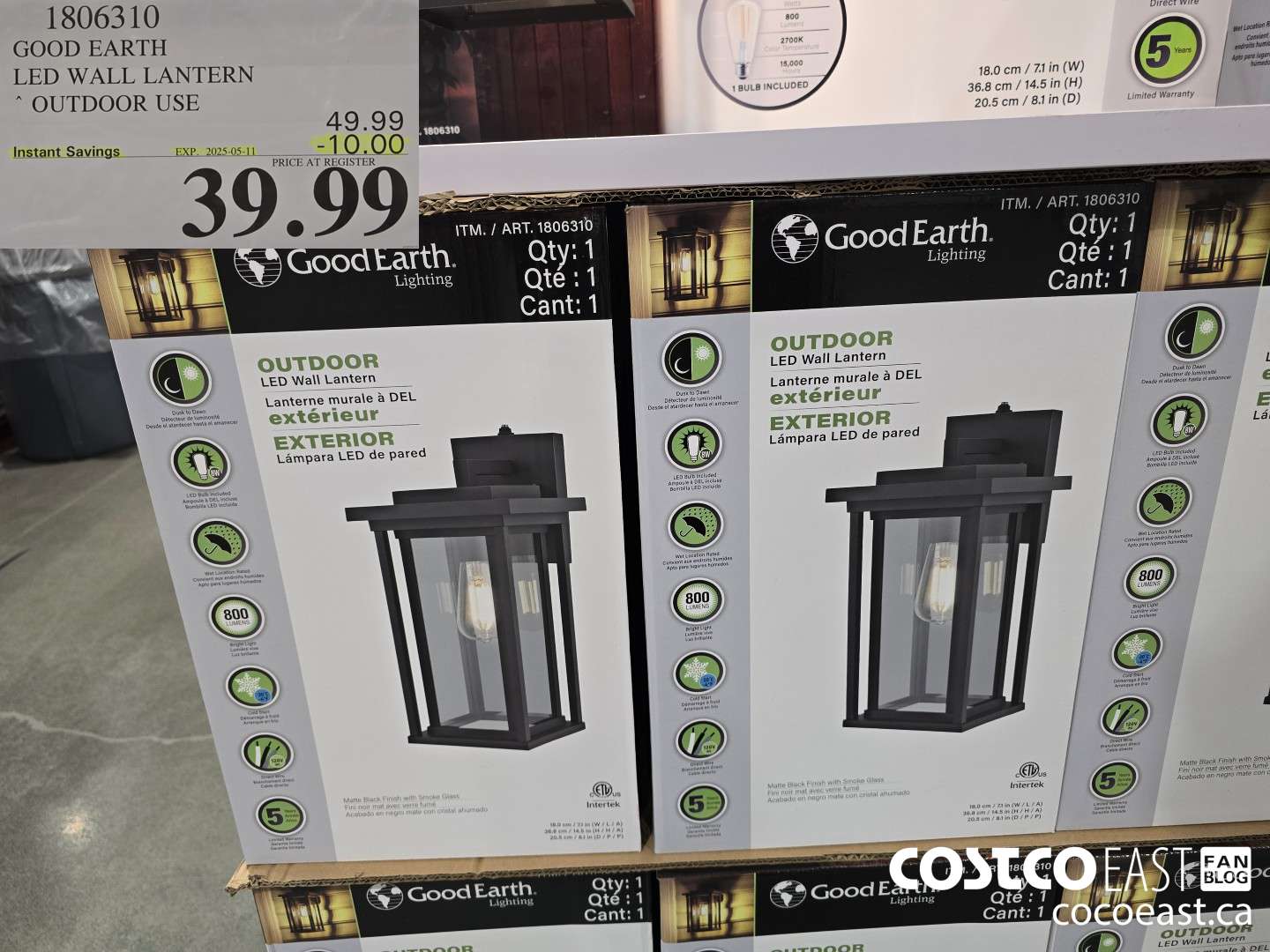 1806310 GOOD EARTH LED WALL LANTERN OUTDOOR USE ($10.00 INSTANT SAVINGS EXPIRES ON 2025-05-11) $39.99