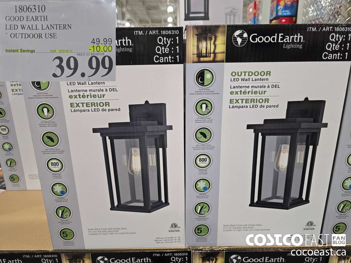 1806310 GOOD EARTH LED WALL LANTERN OUTDOOR USE ($10.00 INSTANT SAVINGS EXPIRES ON 2025-05-11) $39.99