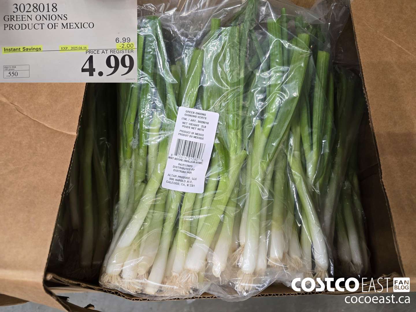 3028018 GREEN ONIONS PRODUCT OF MEXICO 200 ($2.00 INSTANT SAVINGS EXPIRES ON 2025-04-16) $4.99