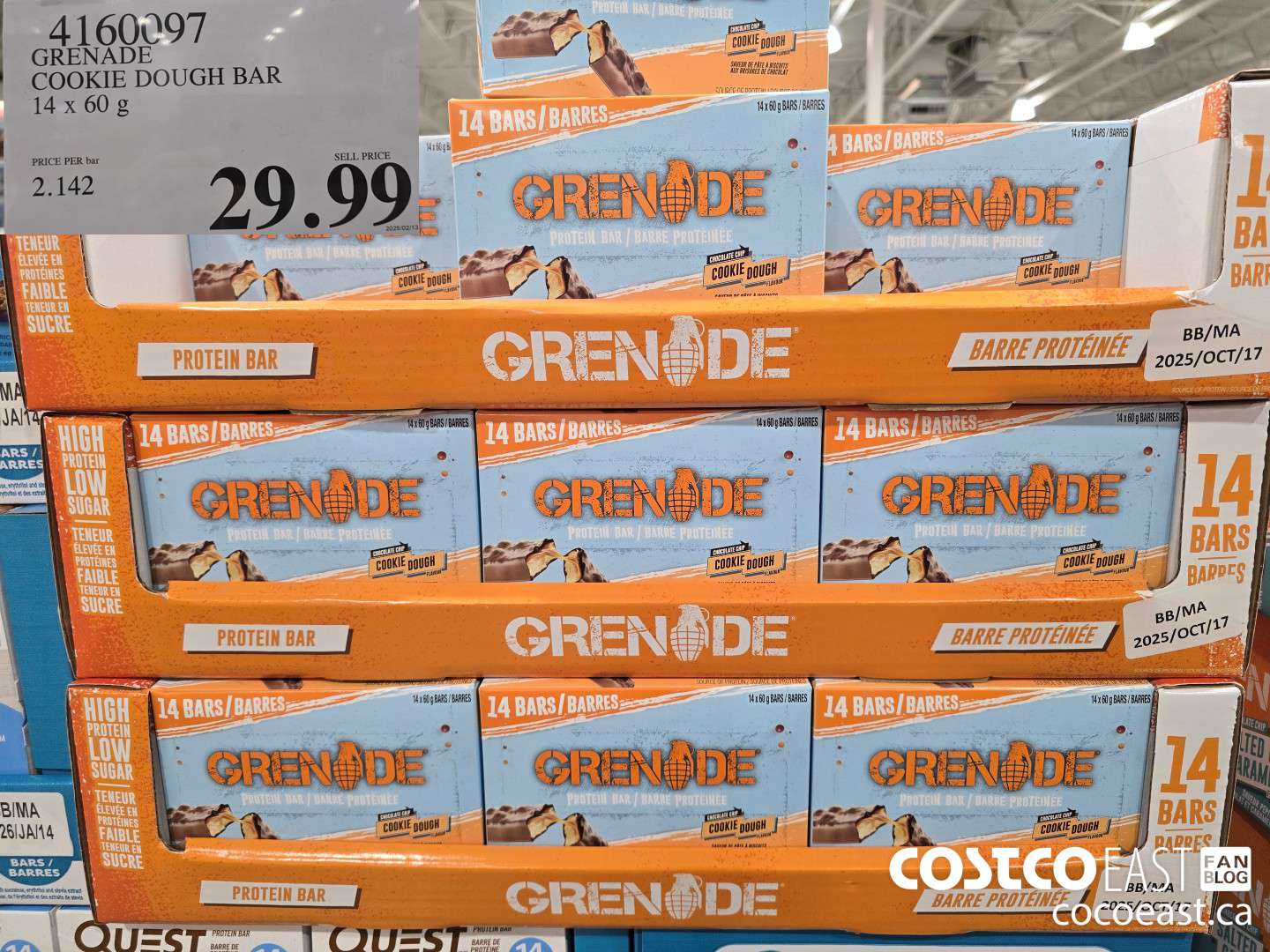 4160097 GRENADE COOKIE DOUGH BAR 14 x 60 g $29.99