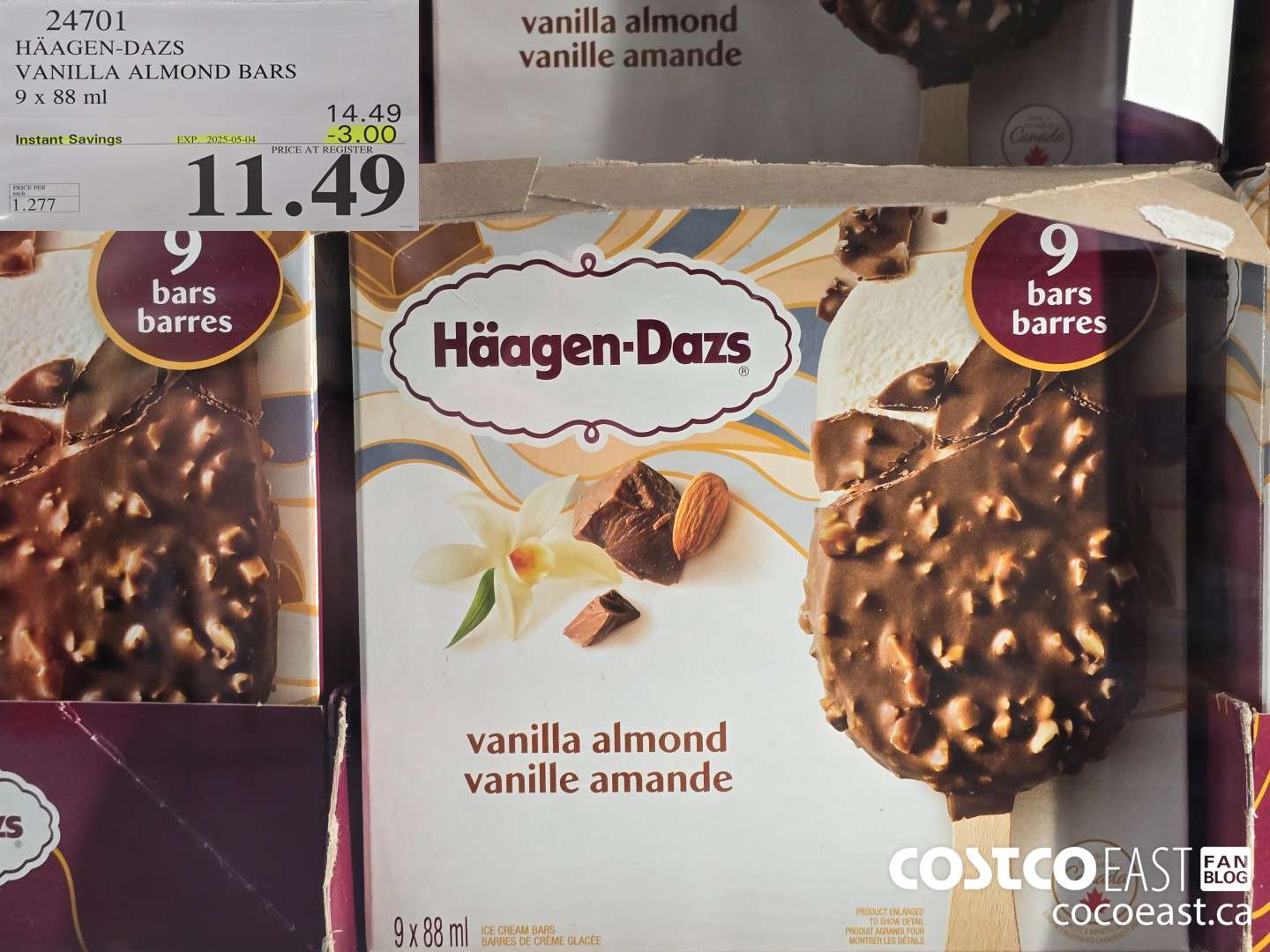 24701 HAAGAN-DAZS VANILLA ALMOND BARS 9 X 88 ML ($3.00 INSTANT SAVINGS EXPIRES ON 2025-05-04) $11.49