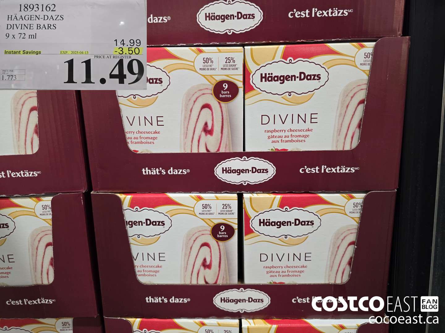 1893162 HAAGEN-DAZS DIVINE BARS 9 x 72ml ($3.50 INSTANT SAVINGS EXPIRES ON 2025-04-13) $11.49