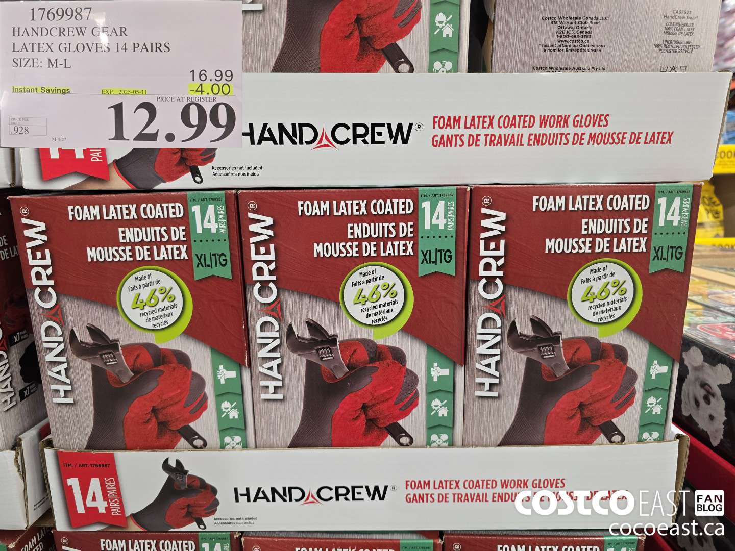 1769987 HANDCREW GEAR LATEX GLOVES 14 PAIRS SIZE: M-L ($4.00 INSTANT SAVINGS EXPIRES ON 2025-05-11) $12.99