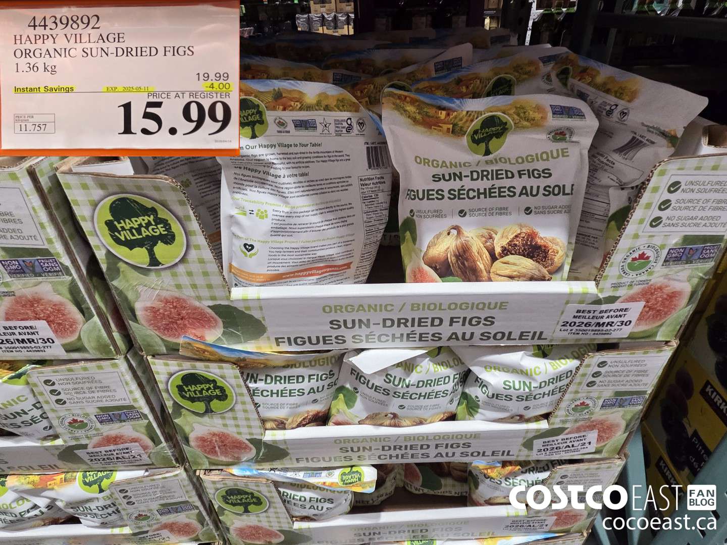 4439892 HAPPY VILLAGE ORGANIC SUN-DRIED FIGS 1.36 kg ($4.00 INSTANT SAVINGS EXPIRES ON 2025-05-11) $15.99