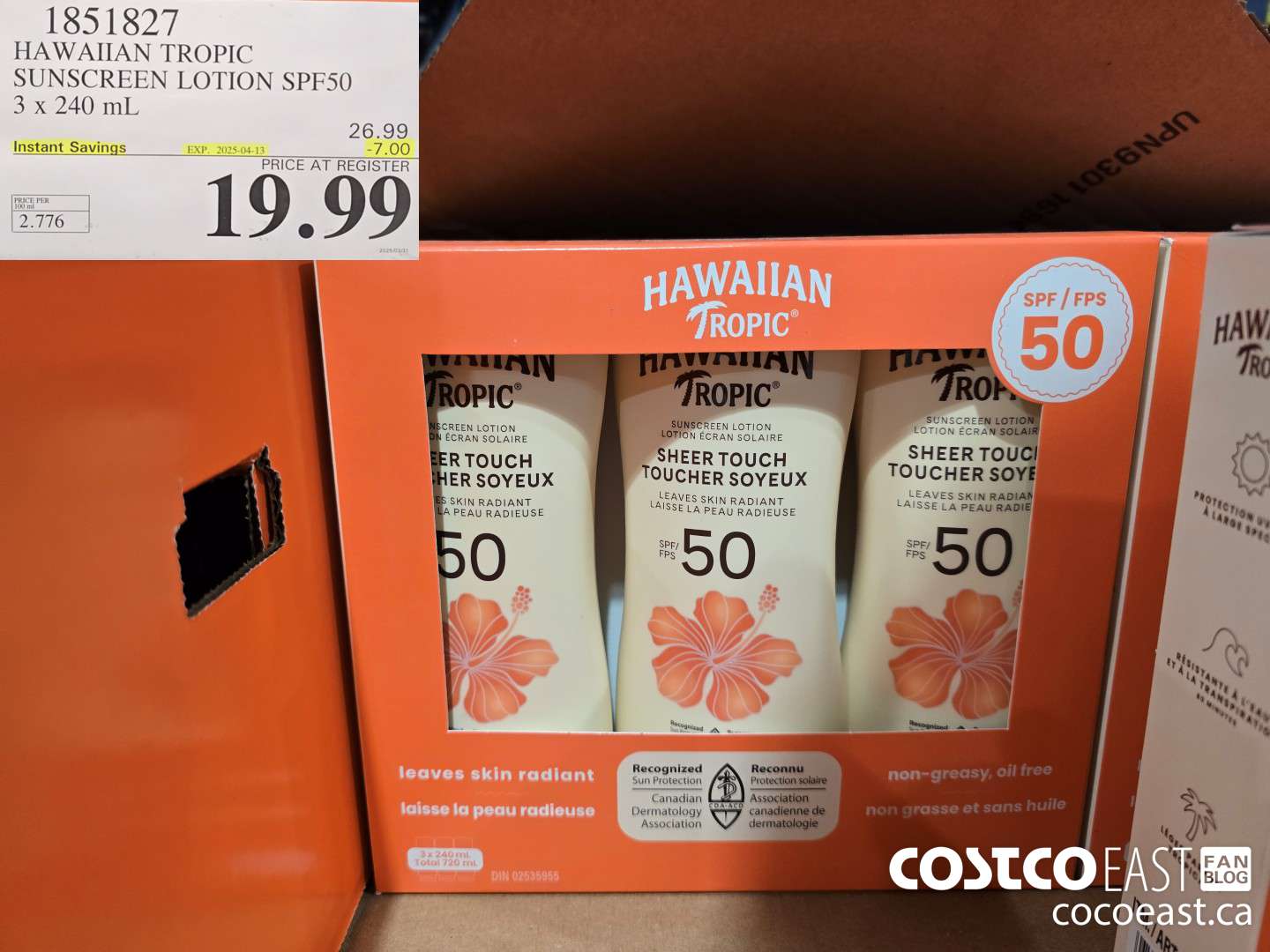 1851827 HAWAIIAN TROPIC SUNSCREEN LOTION SPF50 3 X 240 ML ($7.00 INSTANT SAVINGS EXPIRES ON 2025-04-13) $19.99