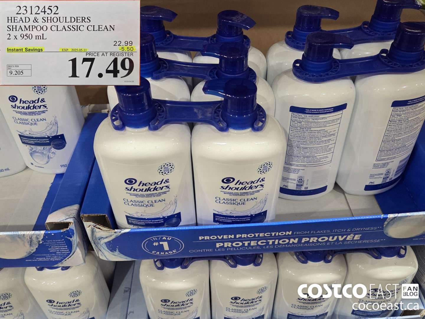 2312452 HEAD & SHOULDERS SHAMPOO CLASSIC CLEAN 2 X 950 ML ($5.50 INSTANT SAVINGS EXPIRES ON 2025-05-11) $17.49