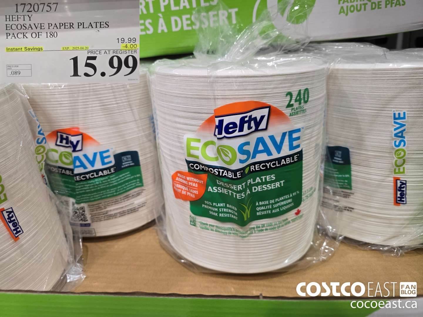 1720757 HEFTY ECOSAVE PAPER PLATES PACK OF 180 ($4.00 INSTANT SAVINGS EXPIRES ON 2025-04-20) $15.99