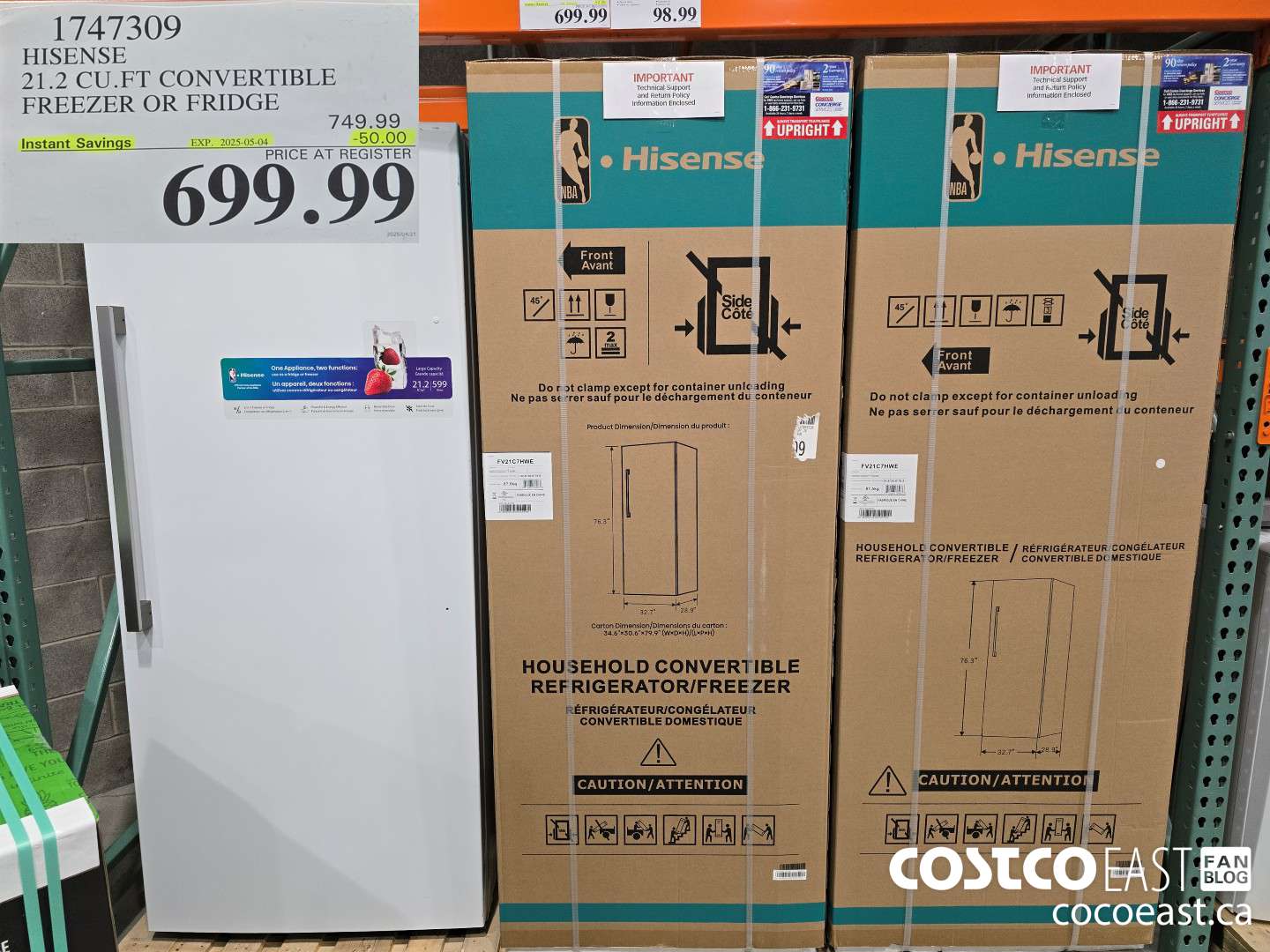 1747309 HISENSE 21.2 CU.FT CONVERTIBLE FREEZER OR FRIDGE ($50.00 INSTANT SAVINGS EXPIRES ON 2025-05-04) $699.99