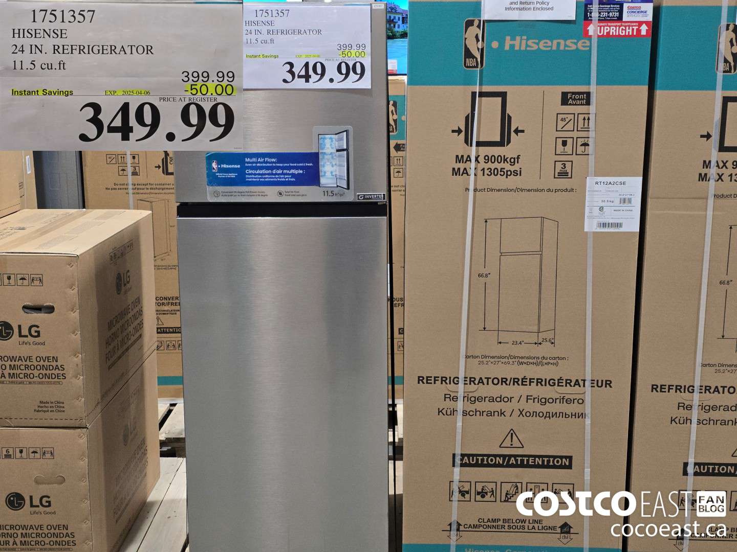 1751357 HISENSE 24 IN. REFRIGERATOR 11.5 cu.ft ($50.00 INSTANT SAVINGS EXPIRES ON 2025-04-06) $349.99