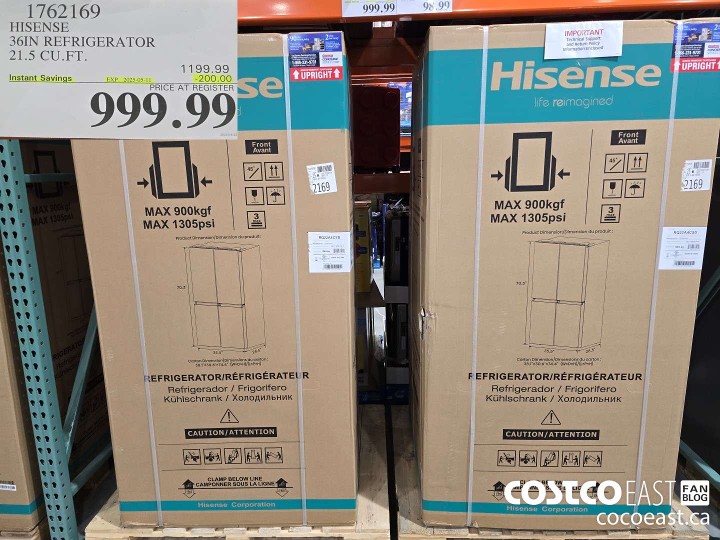 1762169 HISENSE 36IN REFRIGERATOR 21.5 CUFT ($200.00 INSTANT SAVINGS EXPIRES ON 2025-05-11) $999.99