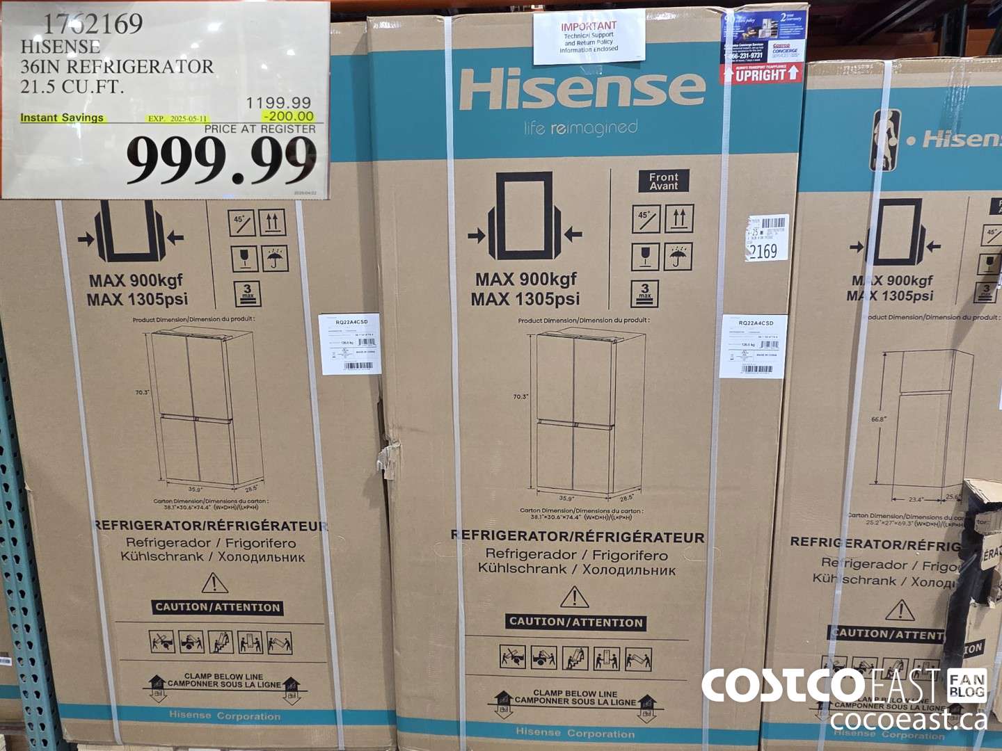1762169 HISENSE 36IN REFRIGERATOR 21.5 CUFT ($200.00 INSTANT SAVINGS EXPIRES ON 2025-05-11) $999.99