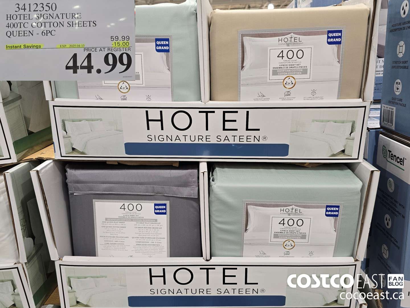 3412350 HOTEL SIGNATURE 400TC COTTON SHEETS QUEEN - 6PC ($15.00 INSTANT SAVINGS EXPIRES ON 2025-04-13) $44.99