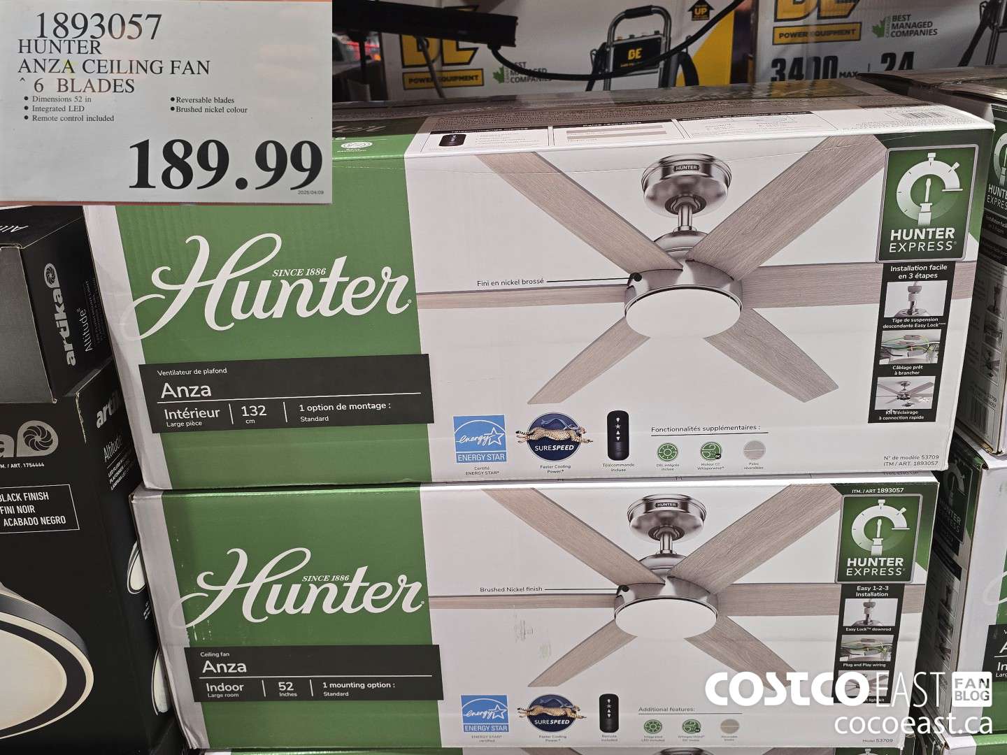 1893057 HUNTER ANZA CEILING FAN 6 BLADES $189.99