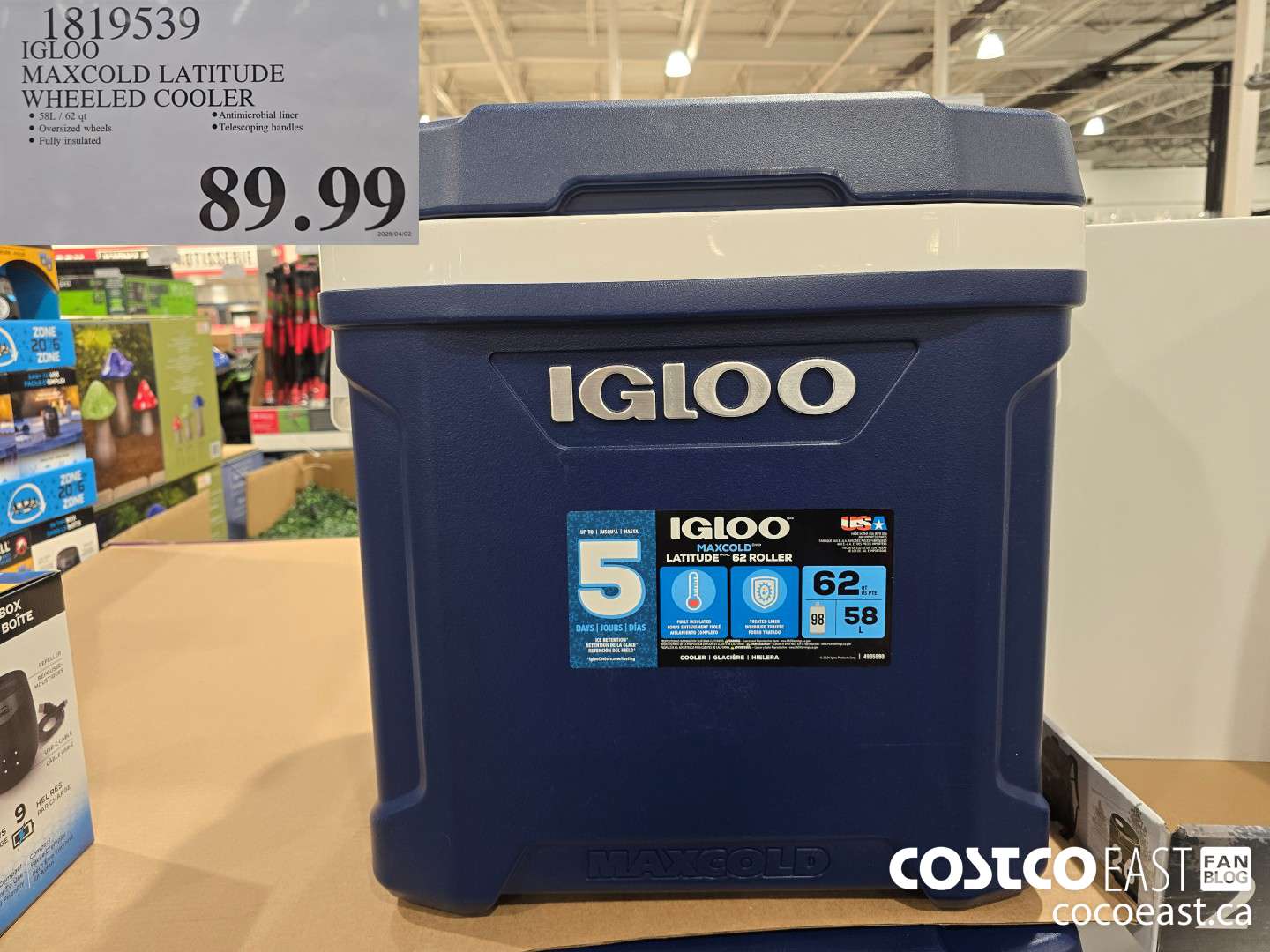 1819539 IGLOO MAXCOLD LATITUDE WHEELED COOLER $89.99