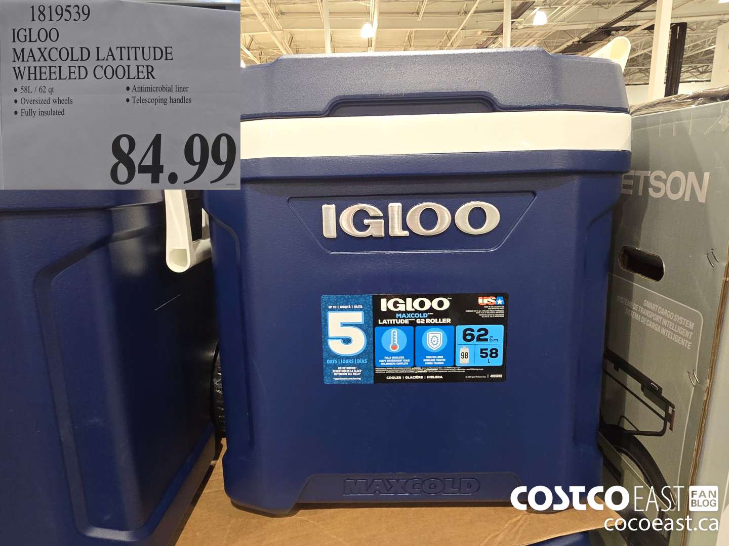 1819539 IGLOO MAXCOLD LATITUDE WHEELED COOLER $84.99