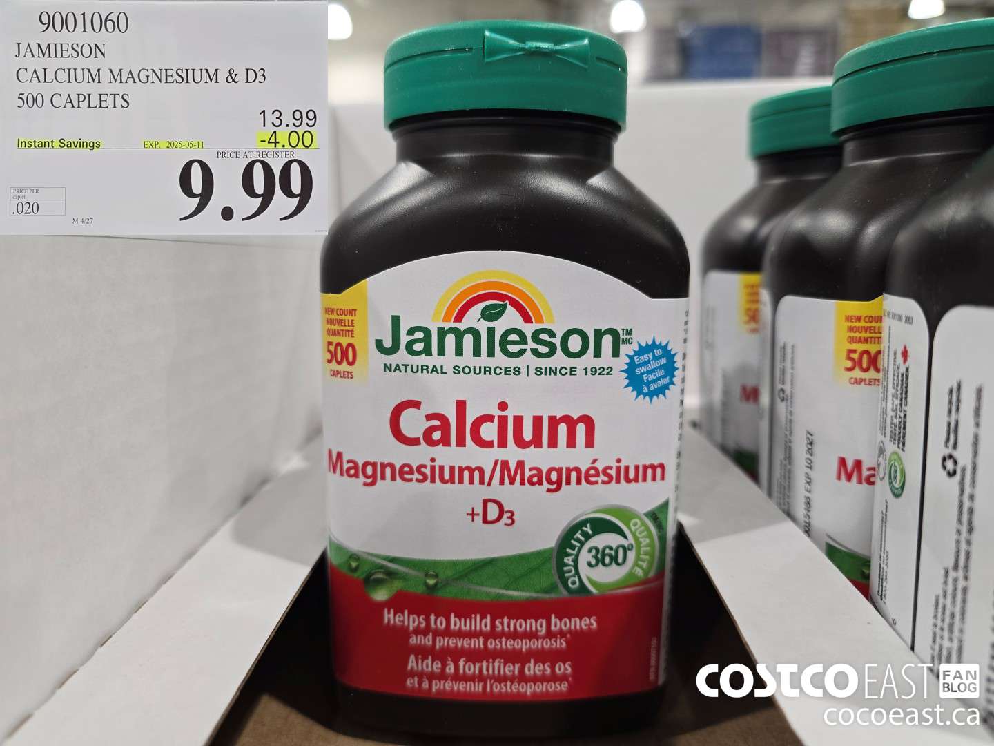 9001060 JAMIESON CALCIUM MAGNESIUM W/ D 500 CAPLETS ($4.00 INSTANT SAVINGS EXPIRES ON 2025-05-11) $9.99