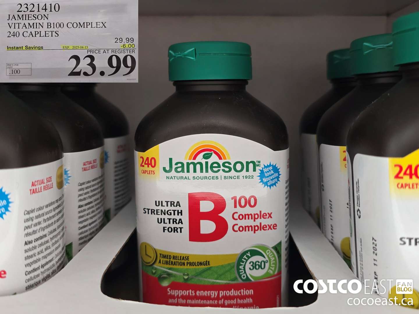 2321410 JAMIESON VITAMIN B100 COMPLEX 240 CAPLETS ($6.00 INSTANT SAVINGS EXPIRES ON 2025-04-13) $23.99