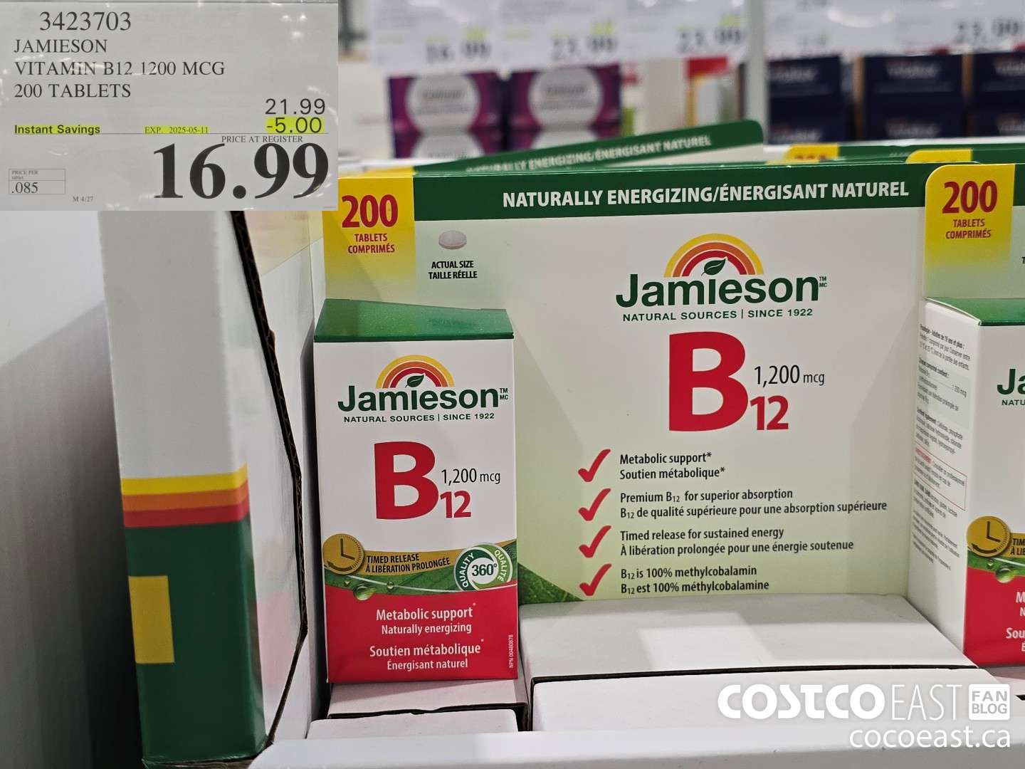 3423703 JAMIESON VITAMIN B12 1200MCG 200 TABLETS ($5.00 INSTANT SAVINGS EXPIRES ON 2025-05-11) $16.99
