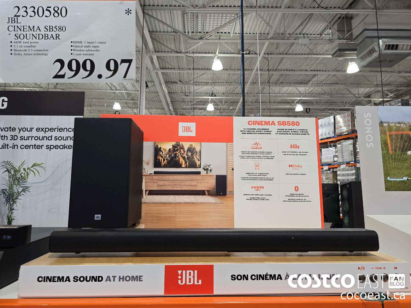 2330580 JBL CINEMA SB580 SOUNDBAR $299.97