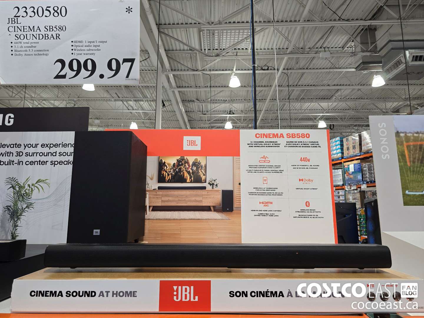2330580 JBL CINEMA SB580 SOUNDBAR $299.97