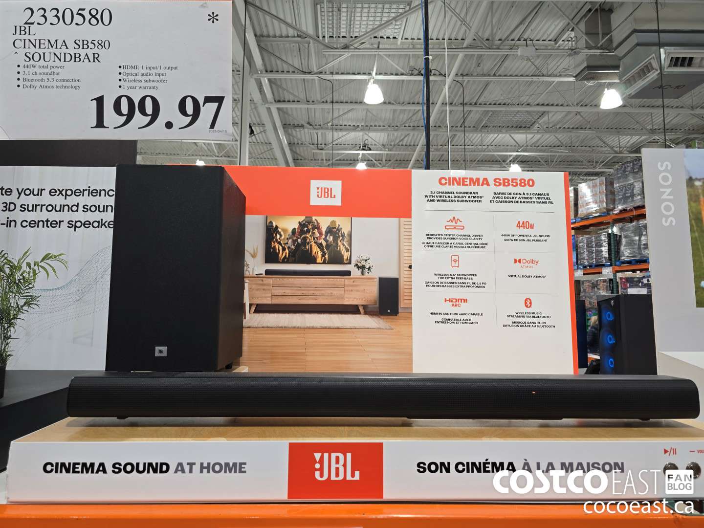 2330580 JBL CINEMA SB580 SOUNDBAR $199.97