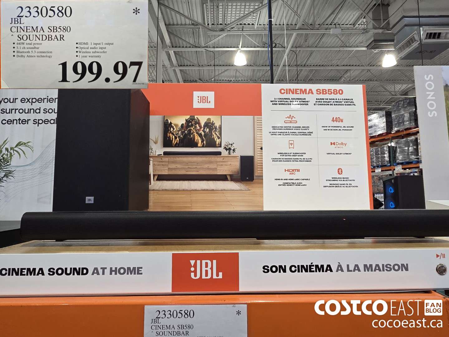 2330580 JBL CINEMA SB580 SOUNDBAR $199.97