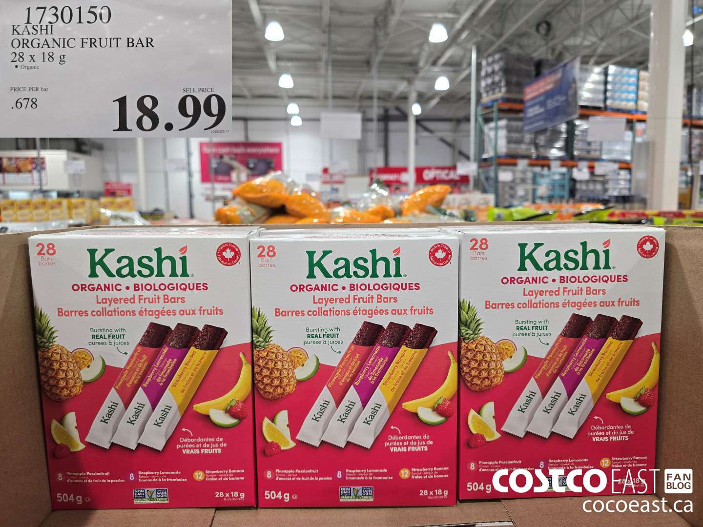 1730150 KASHI ORGANIC FRUIT BAR 28 x 18g $18.99