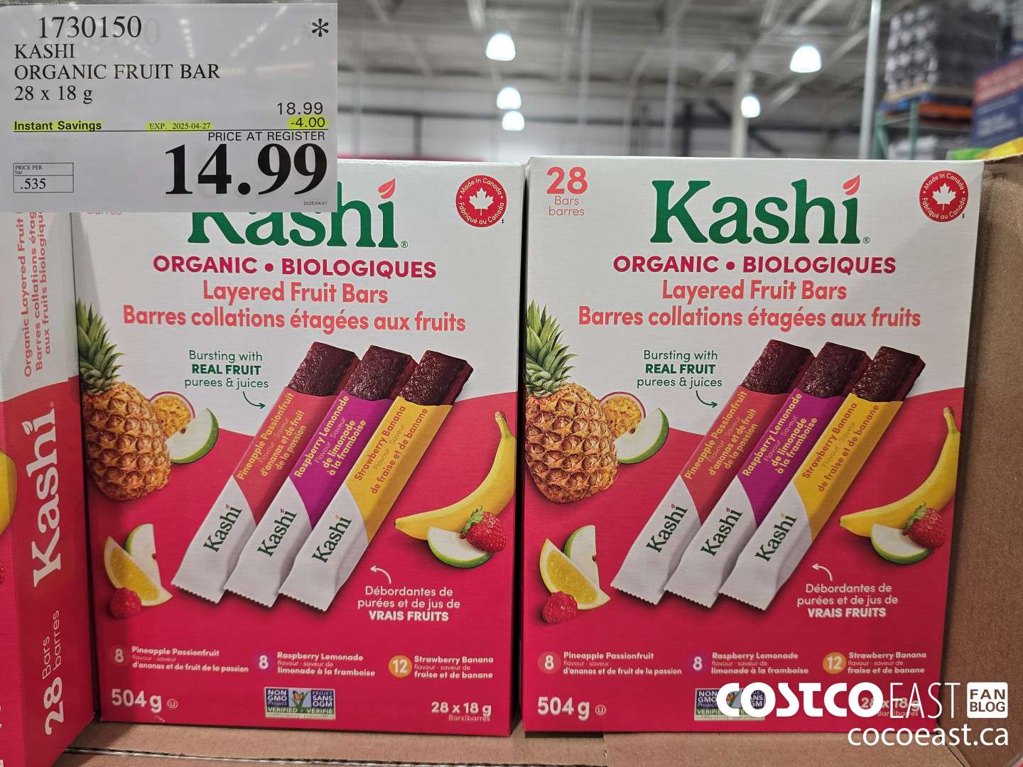 1730150 KASHI ORGANIC FRUIT BAR 28 x 18g ($4.00 INSTANT SAVINGS EXPIRES ON 2025-04-27) $14.99