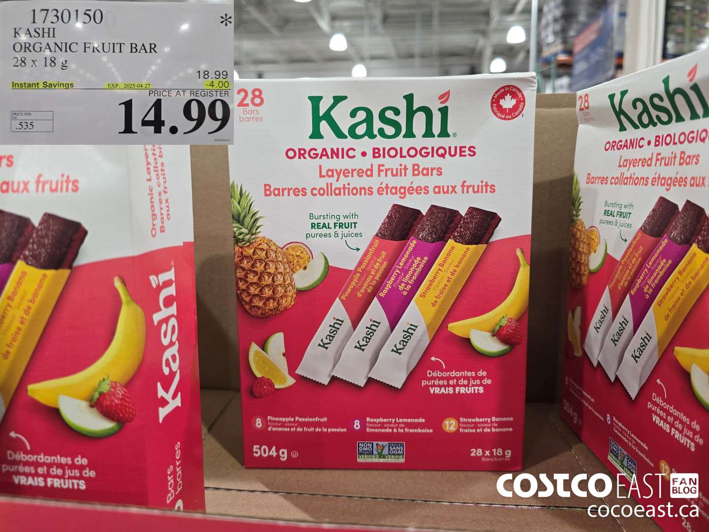1730150 KASHI ORGANIC FRUIT BAR 28 x 18g ($4.00 INSTANT SAVINGS EXPIRES ON 2025-04-27) $14.99
