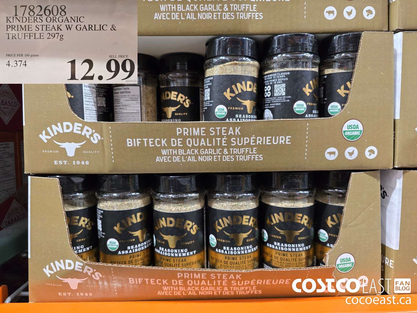 1782608 KINDERS ORGANIC PRIME STEAK W GARLIC & TRUFFLE 297G $12.99