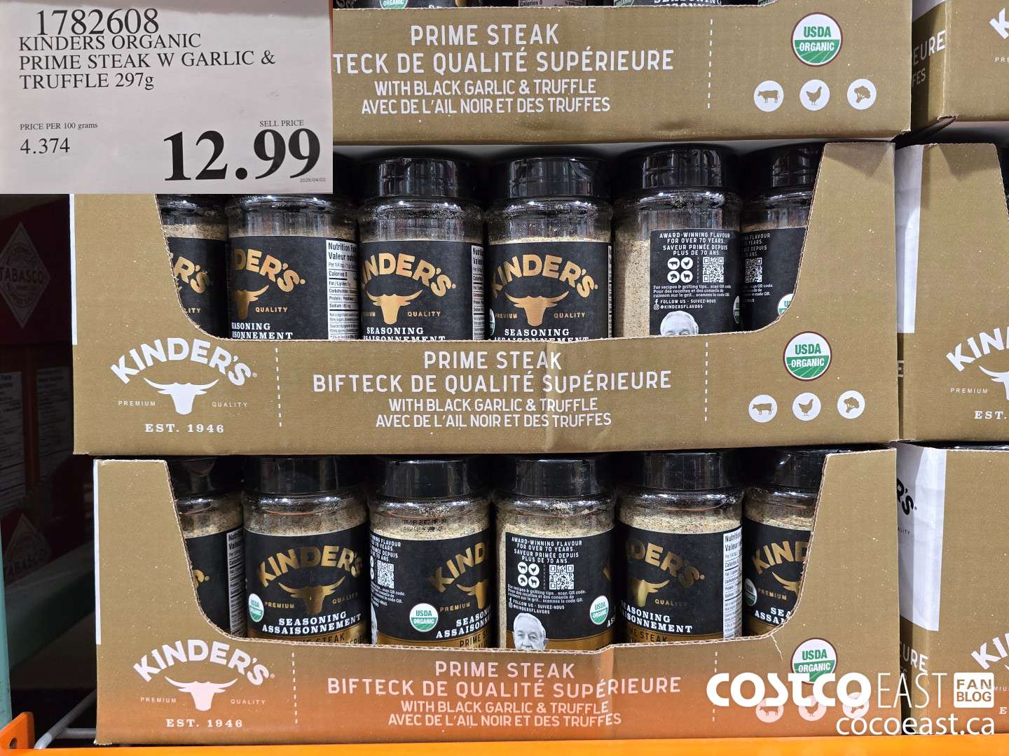 1782608 KINDERS ORGANIC PRIME STEAK W GARLIC & TRUFFLE 297G $12.99