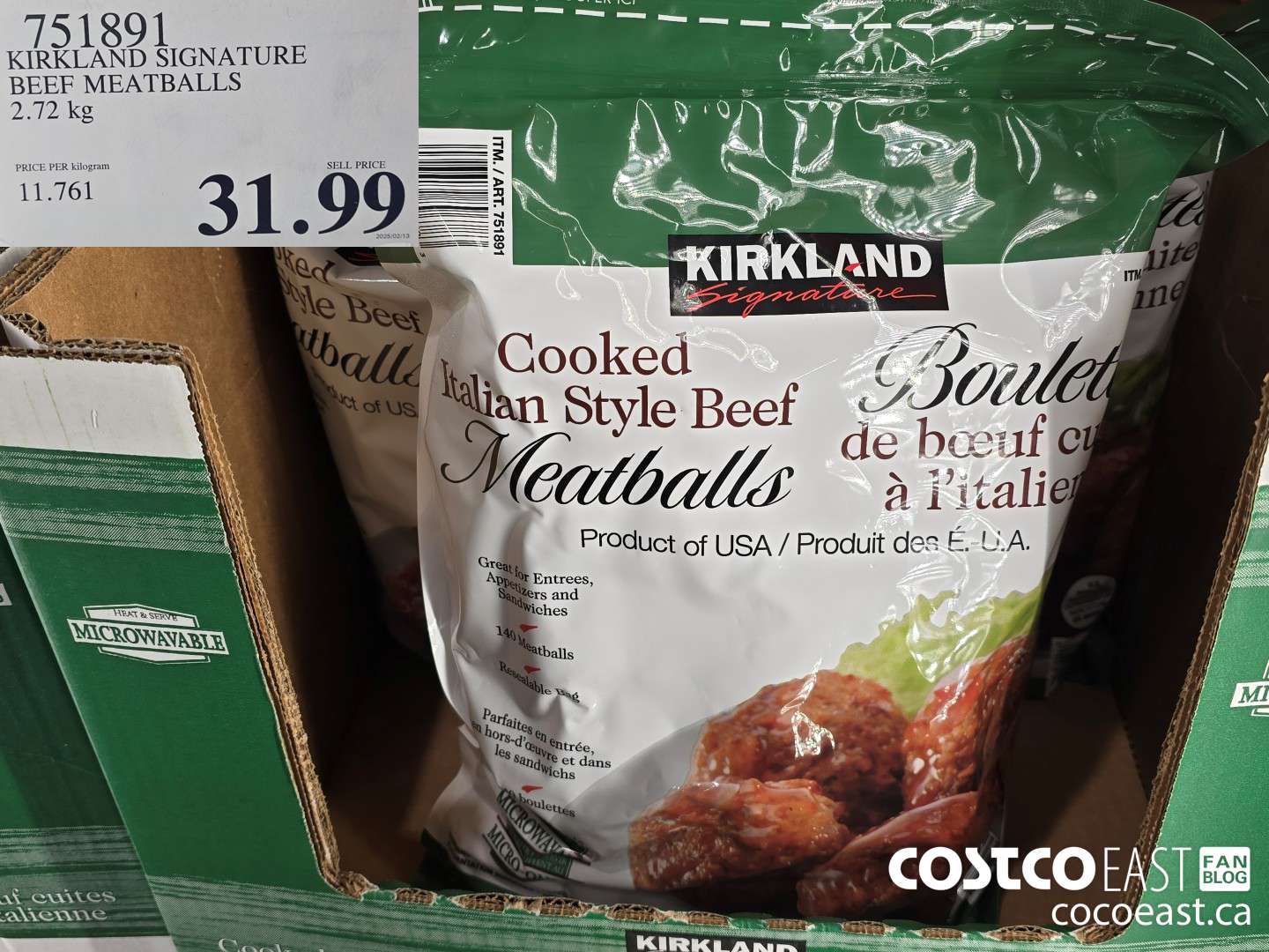 751891 KIRKLAND SIGNATURE BEEF MEATBALLS 2.72 kg $31.99
