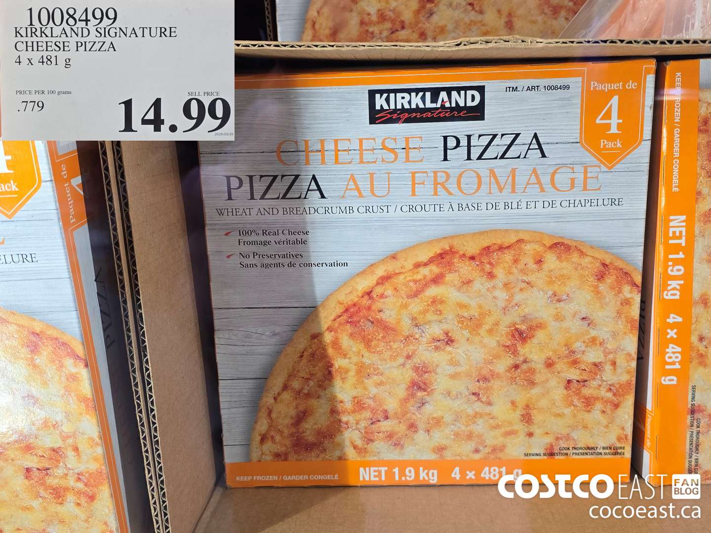 1008499 KIRKLAND SIGNATURE CHEESE PIZZA 4 X 481 G $14.99