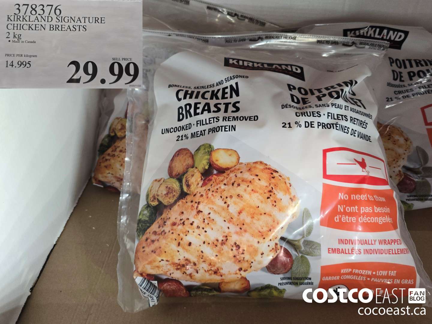 378376 KIRKLAND SIGNATURE CHICKEN BREASTS 2 KG $29.99