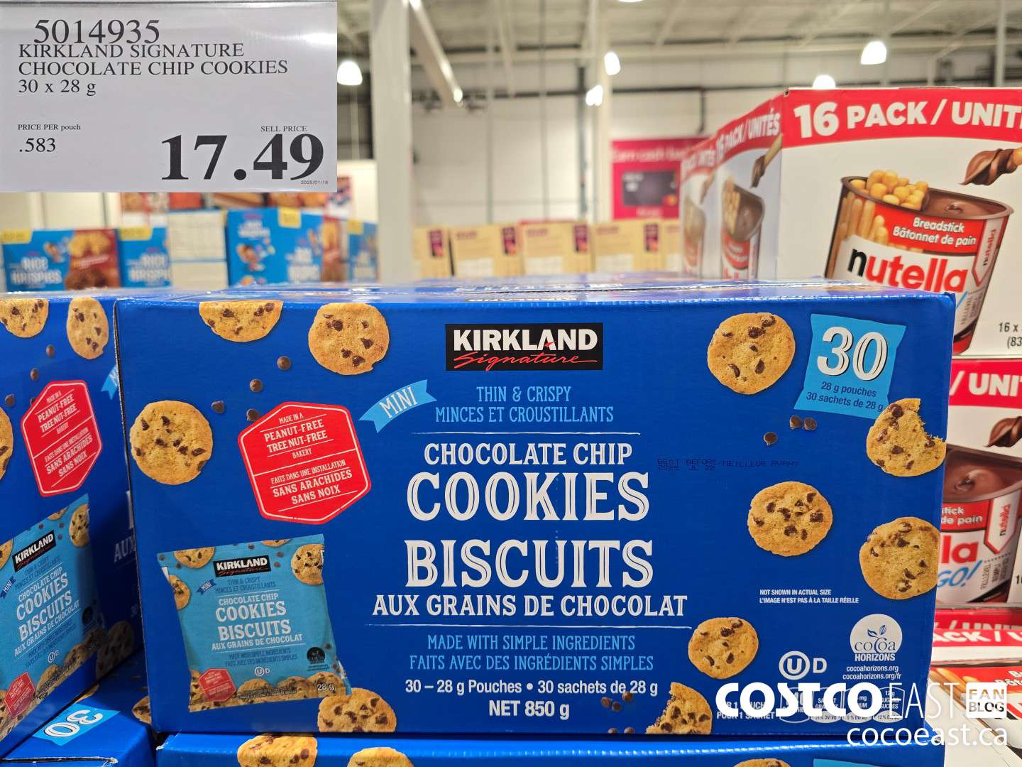 5014935 KIRKLAND SIGNATURE CHOCOLATE CHIP COOKIES 30 X 28 G $17.49