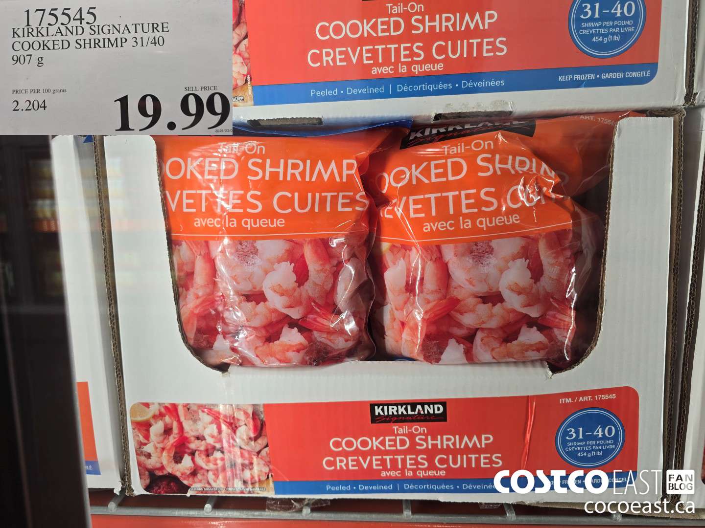 175545 KIRKLAND SIGNATURE COOKED SHRIMP 31/40 907 G $19.99