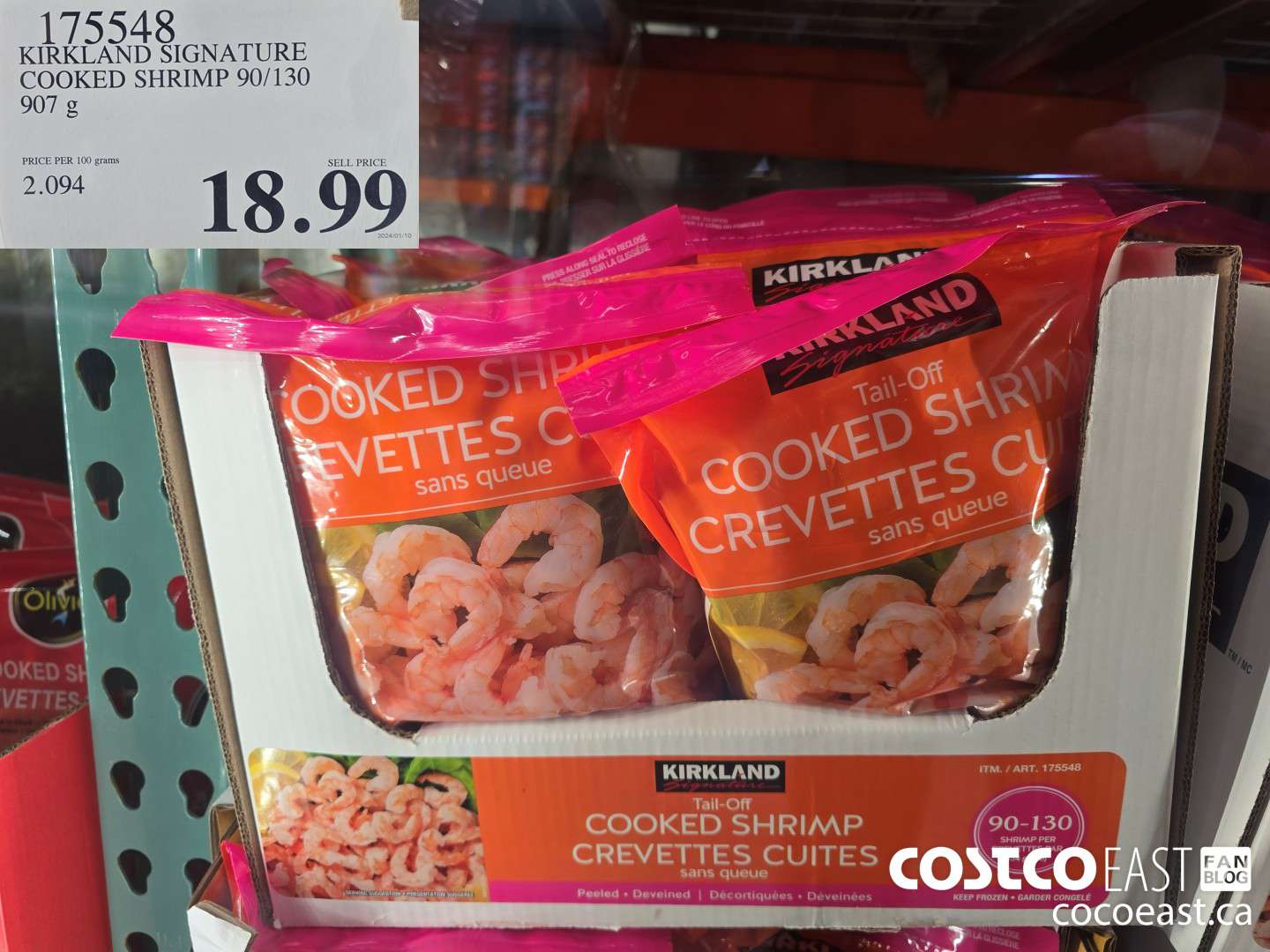 175548 KIRKLAND SIGNATURE COOKED SHRIMP 90/130 907 g $18.99