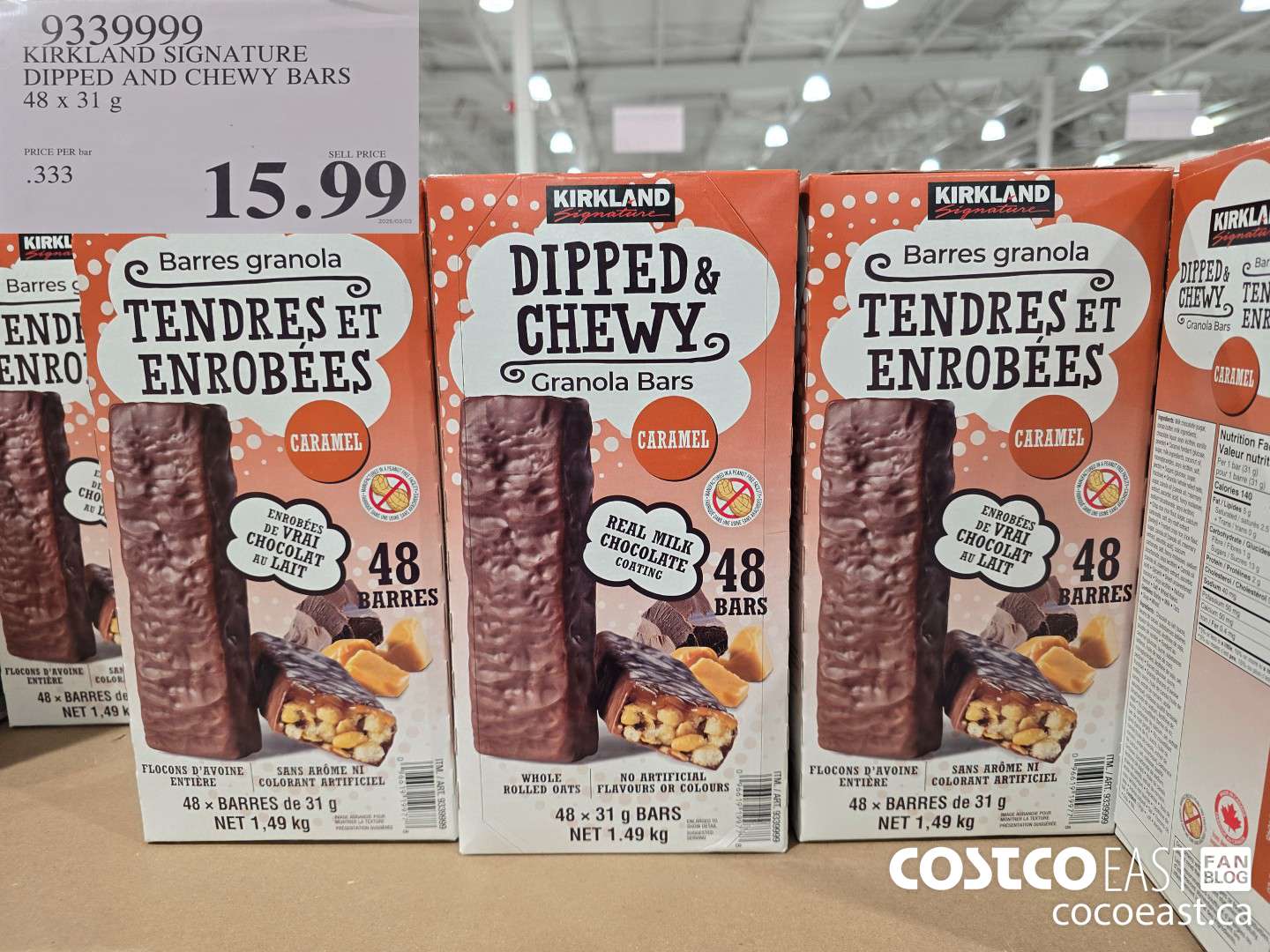 9339999 KIRKLAND SIGNATURE DIPPED AND CHEWY BARS 48x 31g $15.99