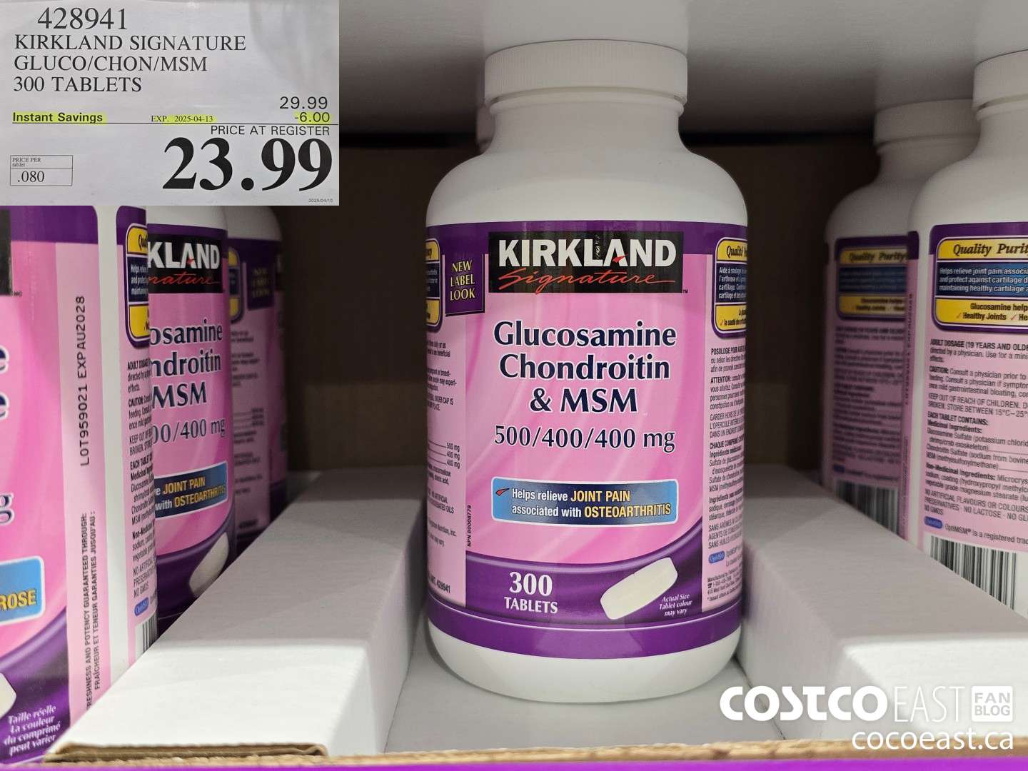 428941 KIRKLAND SIGNATURE GLUCO/CHON/MSM 300 TABLETS ($6.00 INSTANT SAVINGS EXPIRES ON 2025-04-13) $23.99