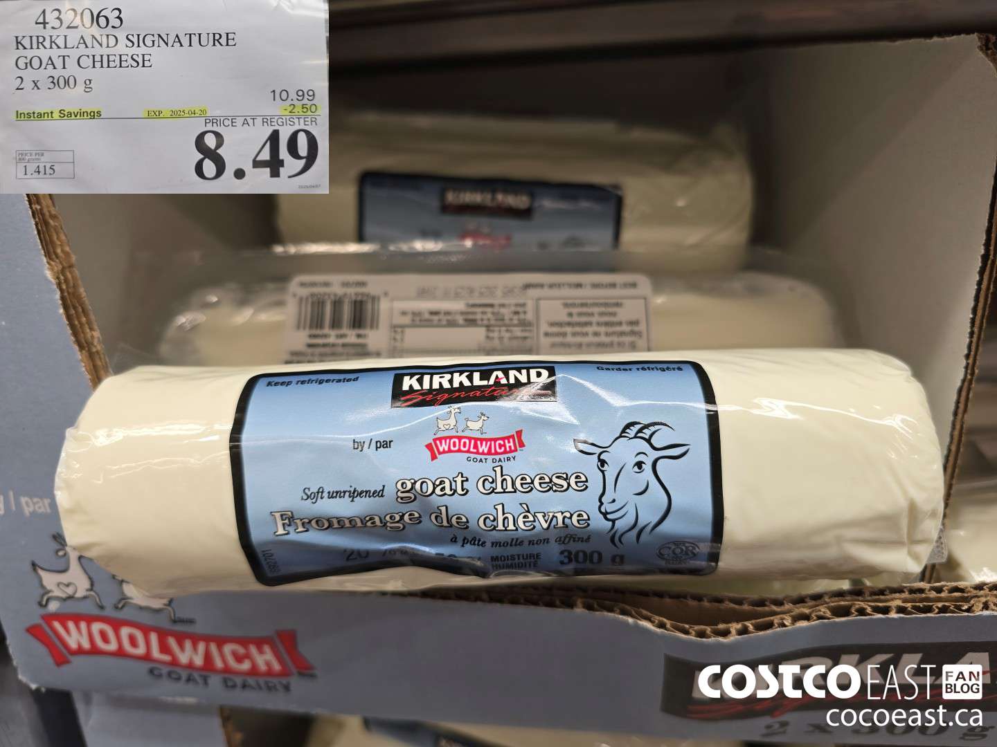 432063 KIRKLAND SIGNATURE GOAT CHEESE 2 X 300 G ($2.50 INSTANT SAVINGS EXPIRES ON 2025-04-20) $8.49