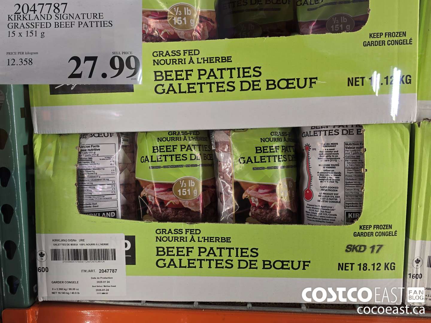 2047787 KIRKLAND SIGNATURE GRASSFED BEEF PATTIES 15 X 151 G $27.99